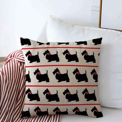 Staromay Throw Pillows Covers Cushion Case Domestic Scottish Black Scottie Dogs Red Bows On Terrier Vintage Beard Breed Cotton Linen for Fall Couch Home Decor 16 x 16 Inches