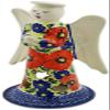 Polmedia Polish Pottery Angel Candle Holder UNIKAT - Red Star Pattern Handmade in Boleslawiec Poland + Certificate of Authenticity view 1