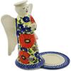Polmedia Polish Pottery Angel Candle Holder UNIKAT - Red Star Pattern Handmade in Boleslawiec Poland + Certificate of Authenticity view 2
