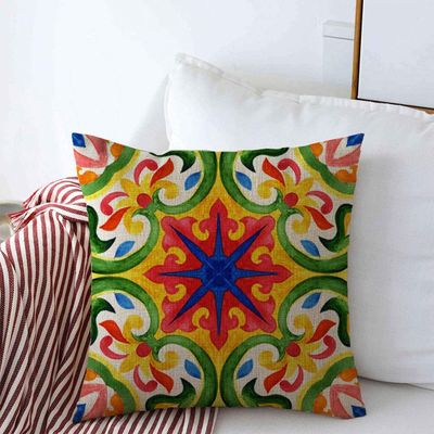 Starojan Throw Pillows Cover 16 x 16 Inches Blue Talavera Geo Portuguese Azulejo Tiles Green Pattern Vintage Watercolor Mexican Hispanic Floral Cushion Case Cotton Linen for Fall Home Decor
