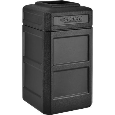Global Industrial 42 Gallon Square Waste Receptacle W/Flat Lid, Plastic, Black