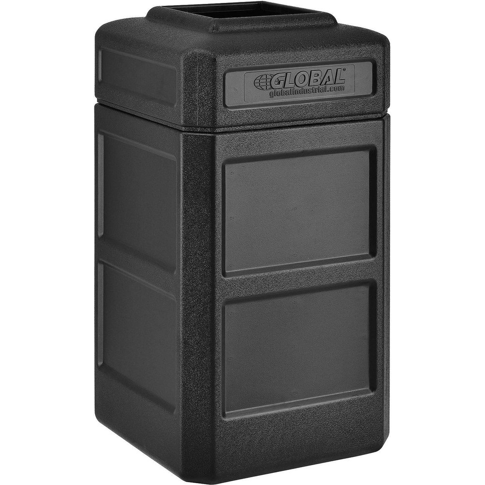 Global Industrial 42 Gallon Square Waste Receptacle W/Flat Lid, Plastic, Black