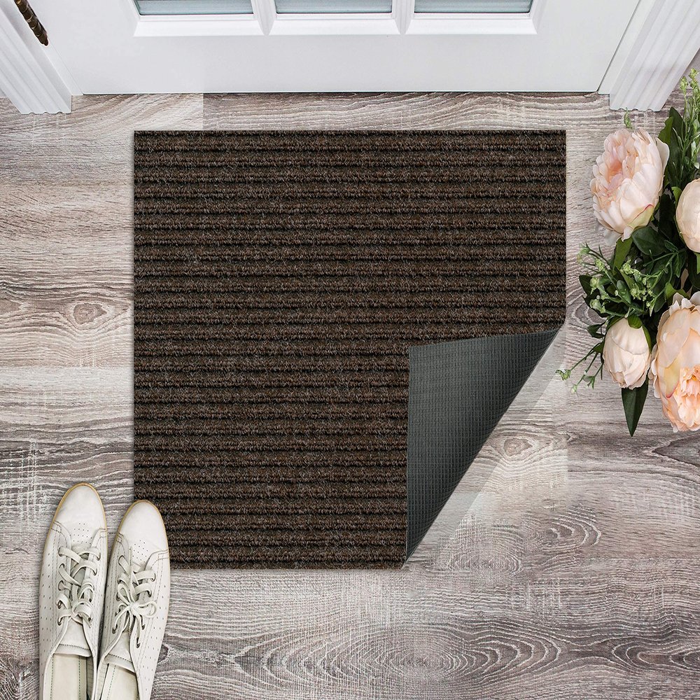 KOECKRITZ 18 in x 30 in Indoor/Outdoor Non Slip Heavy Duty Rubber Backed Doormat. Deep Grooves to Catch Outside Debris and Easy to Clean, Just Shake and Hose Off (Brown)