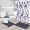 Bathroom Collection Charcoal 16pc Bathroom Accessory Set - Non-Slip Bath Mat, Non-Slip Contour Mat, Toilet Lid Cover and Waterproof Shower Curtain with Rustproof Metal Roller Hooks view 1