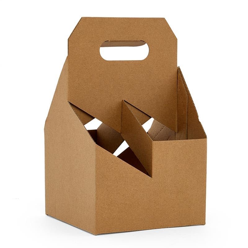Paper Mart 25ea - 7 X 7 X 12 Kraft 4 Pack Wine Bottle Carrier