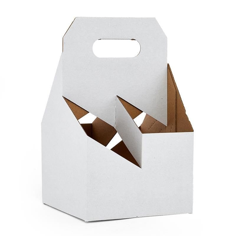 Paper Mart 25ea - 7 X 7 X 12 White 4 Pack Wine Bottle Carrier