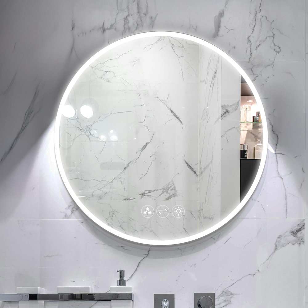 Blossom 24 Inches Large Modern LED Round Bathroom Vanity Mirror, Color Temperature Adjustable, Anti-Fog Dimmable Lights, Easy to Install, Wall Mounted Makeup Mirror with Smart Touch Button
