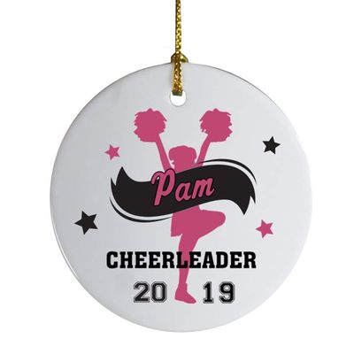 GiftsForYouNow Girls Cheerleader with Banner Personalized Ornament, Pink