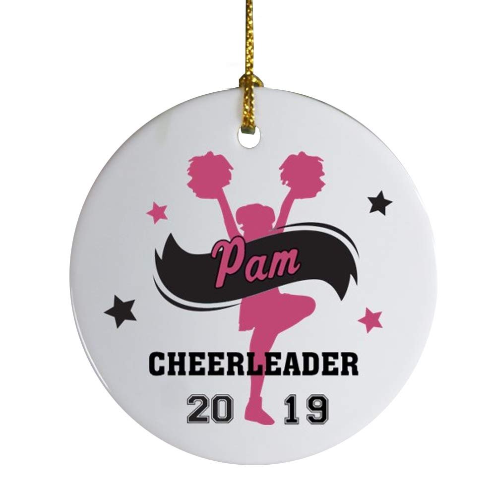 GiftsForYouNow Girls Cheerleader with Banner Personalized Ornament, Pink