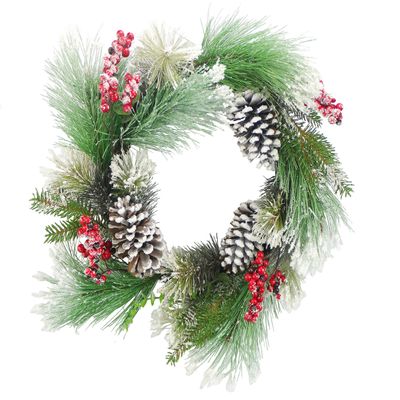 Admired by Nature 24" Artificial Pine Cone Berries Frosted Wreath Holiday Wreath for Front Door Home Decor, Indoor Outdoor Christmas Decorations, Cemetery Wreaths - Snow Red