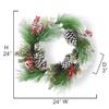 Admired by Nature 24" Artificial Pine Cone Berries Frosted Wreath Holiday Wreath for Front Door Home Decor, Indoor Outdoor Christmas Decorations, Cemetery Wreaths - Snow Red view 2