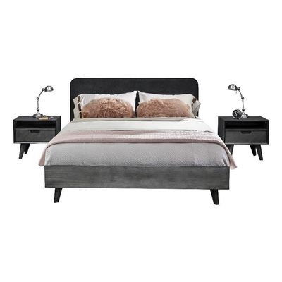 Armen Living Mohave 3 Piece Acacia King Bedroom Set with 2 Nightstand, Tundra Grey