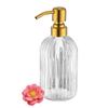 16 oz Glass Soap Dispenser,Premium Refillable Glass Hand Soap Dispensers,Rust-Proof Stainless Steel Pumps,Vertical Stripe Design,Ideal for Kitchen & Bathroom, Brushed Gold view 1