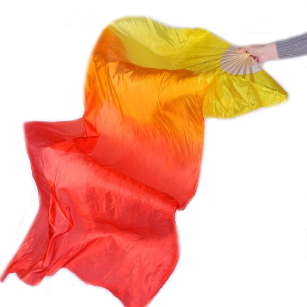 FZBNSRKO 1.8M 70.86" Belly Dance Silk Bamboo Fan Long Fans Veils Party Performance Morning Practice Long Fans(3 Color Gradient)