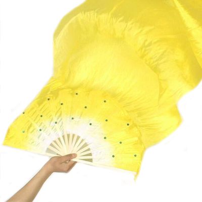 FZBNSRKO 1.8M 70.86" Belly Dance Silk Bamboo Fan Long Fans Veils Party Performance Morning Practice Long Fans(Yellow)