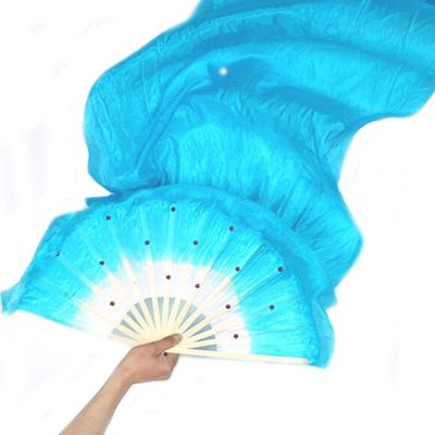 FZBNSRKO 1.8M 70.86" Belly Dance Silk Bamboo Fan Long Fans Veils Party Performance Morning Practice Long Fans(Blue)
