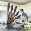 5pc Kitchen Knife Set & Block - Brooklyn by Taylors Eye Witness. Rose Gold Coloured Bolsters, Finely Ground Razor Sharp Titanium Coated Matching Blades. Soft Grip Handles. Modern Fan Shaped Holder. view 3