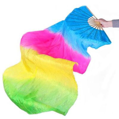 FZBNSRKO 1.8M 70.86" Belly Dance Silk Bamboo Fan Long Fans Veils Party Performance Morning Practice Long Fans(5 Color Gradient)