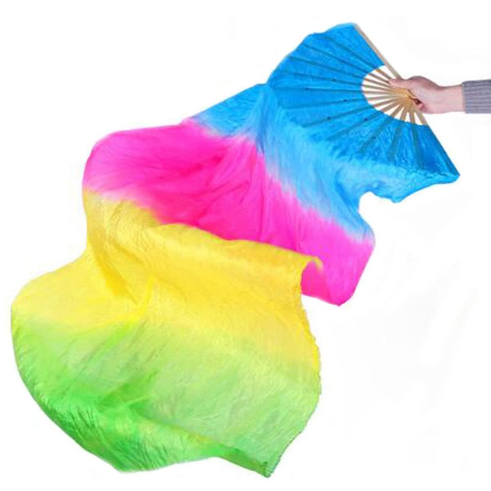 FZBNSRKO 1.8M 70.86" Belly Dance Silk Bamboo Fan Long Fans Veils Party Performance Morning Practice Long Fans(5 Color Gradient)