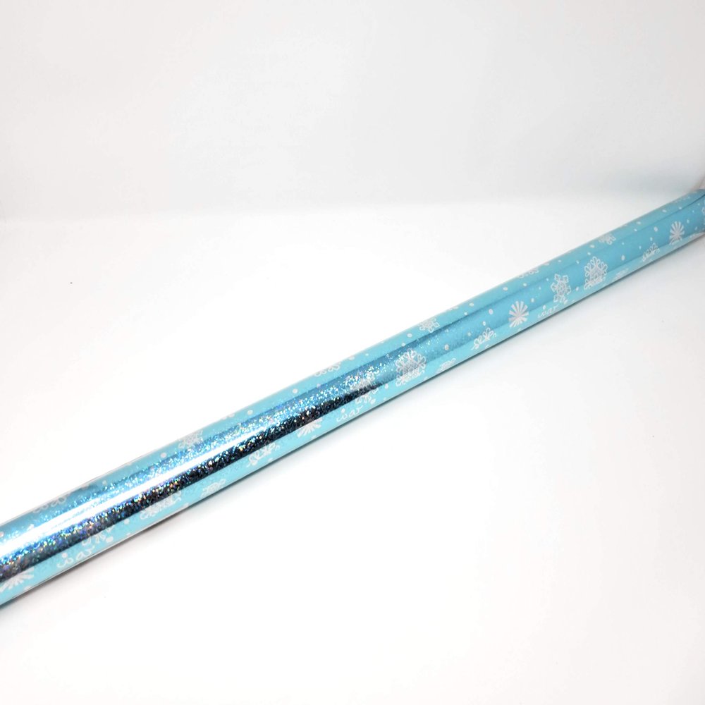 NS Holiday Christmas Heavyweight Wrapping Paper Blue Metallic Snowflakes Gift Wrap with Gridlines (Bonus: Noelles Xmas Window Gel Clings) Greetings Party Festive 30 Feet 1 Roll