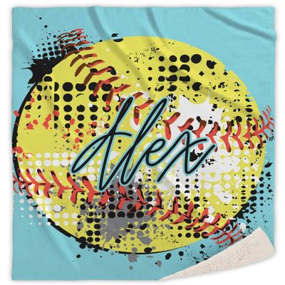 YouCustomizeIt Personalized Softball Sherpa Throw Blanket - 60"x80"