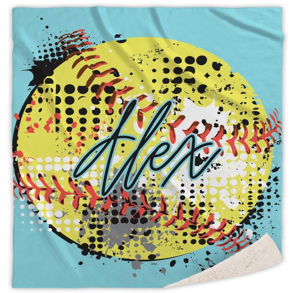 YouCustomizeIt Personalized Softball Sherpa Throw Blanket - 60"x80"