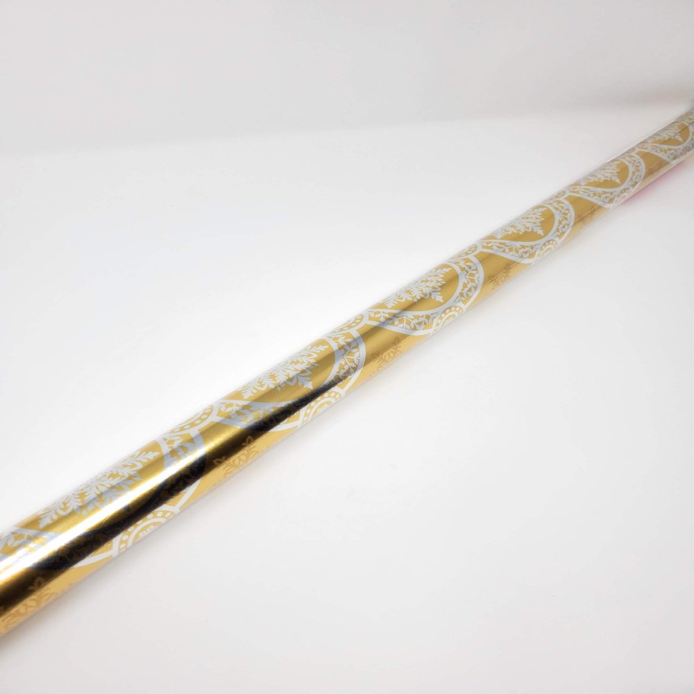 NS Holiday Christmas Heavyweight Wrapping Paper Gold Metallic Gift Wrap with Gridlines (Bonus: Noelles Xmas Window Gel Clings) Greetings Party Festive 30 Feet 1 Roll