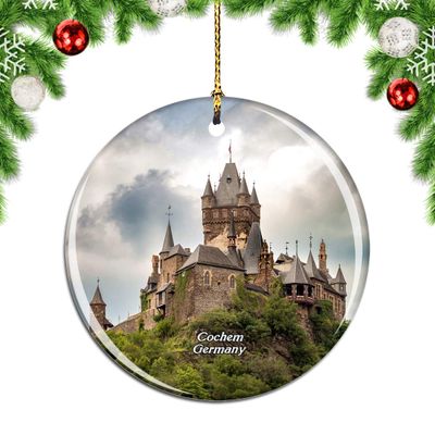 Weekino Germany Castle Reichsburg Cochem Christmas Xmas Tree Ornament Decoration Hanging Pendant Decor City Travel Souvenir Collection Double Sided Porcelain 2.85 Inch