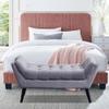 Alunaune Velvet Tufted Ottoman Bed Bench for Bedroom End of Bed Bench, Upholstered Entryway Bench Storage Ottoman Footstools with Wood Legs-2 Seater, Light Gray view 4