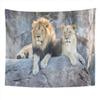 Suklly Lion Tapestry Zoo Male Female Lion Sitting on Rock Tapestry Lioness Tapestry for Home Dorm 60 X 80 Inches view 3