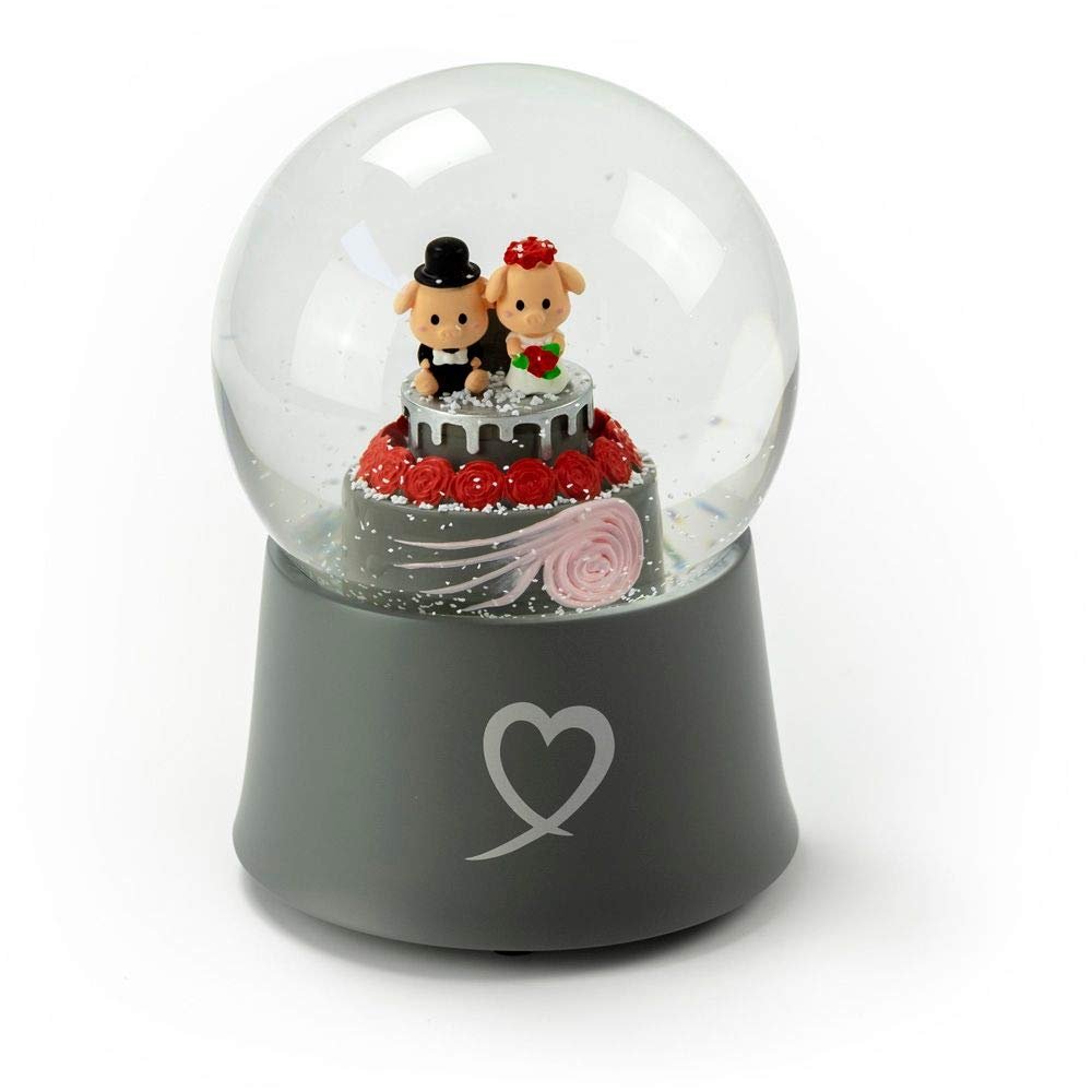 Adorable Little Piggys Wedding Couple On Cake 18 Note Musical Snow Globe - Many Songs to Choose - from This Moment