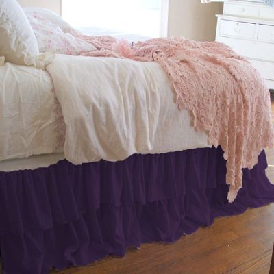 1 Piece Solid 20" Drop Double Layer Ruffle Bed Skirt 600TC Egyptian Cotton (Purple, Twin)