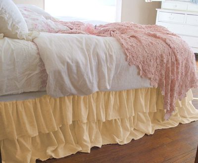 1 Piece Solid 20" Drop Double Layer Ruffle Bed Skirt 600TC Egyptian Cotton (Beige, Queen)