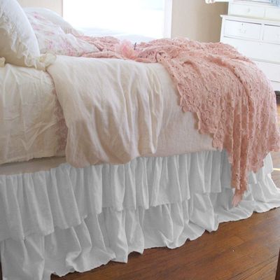 1 Piece Solid 20" Drop Double Layer Ruffle Bed Skirt 600TC Egyptian Cotton (White, Twin)