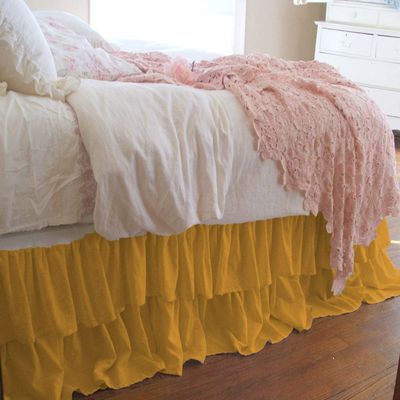 1 Piece Solid 20" Drop Double Layer Ruffle Bed Skirt 600TC Egyptian Cotton (Gold, Twin)