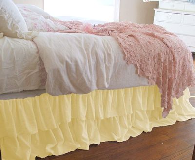 1 Piece Solid 20" Drop Double Layer Ruffle Bed Skirt 600TC Egyptian Cotton (Ivory, Queen)