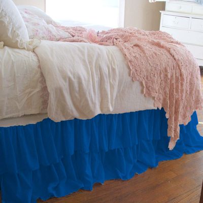 1 Piece Solid 20" Drop Double Layer Ruffle Bed Skirt 600TC Egyptian Cotton (Blue, Twin XL)