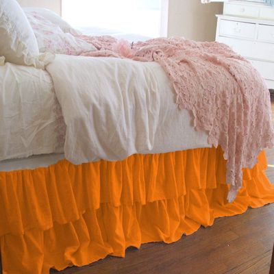 1 Piece Solid 20" Drop Double Layer Ruffle Bed Skirt 600TC Egyptian Cotton (Orange, Full)