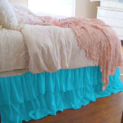 1 Piece Solid 20" Drop Double Layer Ruffle Bed Skirt 600TC Egyptian Cotton (Turquoise, Full)