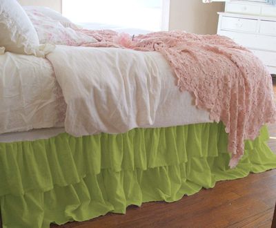 1 Piece Solid 20" Drop Double Layer Ruffle Bed Skirt 600TC Egyptian Cotton (Sage, Queen)