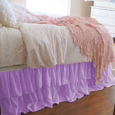1 Piece Solid 20" Drop Double Layer Ruffle Bed Skirt 600TC Egyptian Cotton (Lavender, Full)