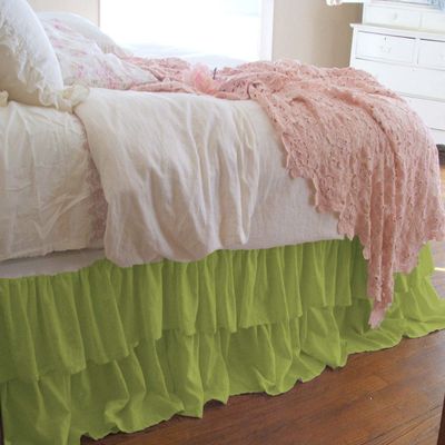 1 Piece Solid 20" Drop Double Layer Ruffle Bed Skirt 600TC Egyptian Cotton (Sage, Twin)
