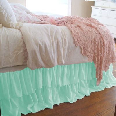 1 Piece Solid 20" Drop Double Layer Ruffle Bed Skirt 600TC Egyptian Cotton (Aqua, Twin)