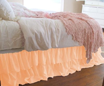 1 Piece Solid 20" Drop Double Layer Ruffle Bed Skirt 600TC Egyptian Cotton (Peach, Queen)