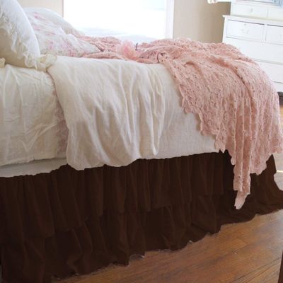 1 Piece Solid 30" Drop Double Layer Ruffle Bed Skirt 600TC Egyptian Cotton (Coffee, Calking)