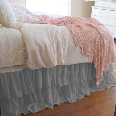 1 Piece Solid 30" Drop Double Layer Ruffle Bed Skirt 600TC Egyptian Cotton (Light Gray, Calking)
