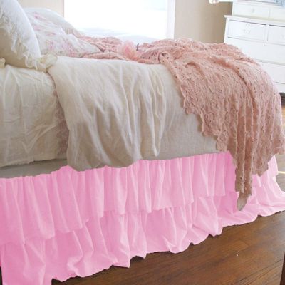 1 Piece Solid 25" Drop Double Layer Ruffle Bed Skirt 600TC Egyptian Cotton (Pink, King)