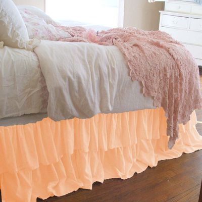 1 Piece Solid 30" Drop Double Layer Ruffle Bed Skirt 600TC Egyptian Cotton (Peach, Calking)