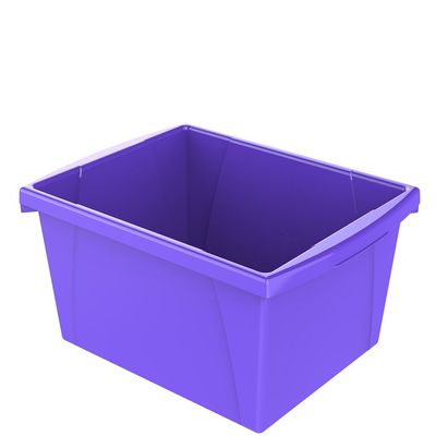 Storex 4 Gallon Storage Bin Plastic Classroom Organizer for Books and Supplies, Violet, 1-Pack (61481A06C)