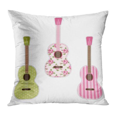 Shenywell Throw Pillow Decor Square 18 X 18 Inch Cute Retro Fabric Guitars Shabby Roses Guitar Decorative Cushion Cover Printed Pillowcase Cover Home Sofa Living Room